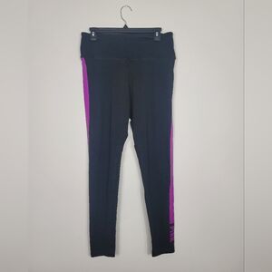 PINK Victoria's Secret leggings womens Sz XL black logo Purple Side stripes